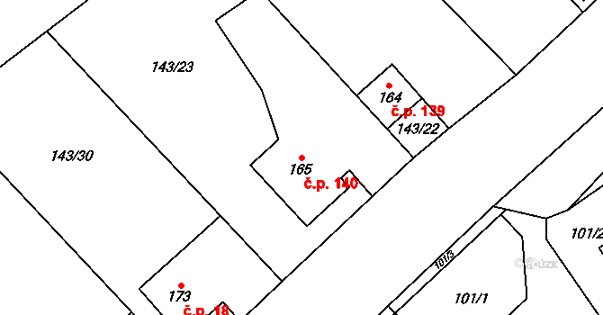 Chlum 140, Hlinsko na parcele st. 165 v KÚ Chlum u Hlinska, Katastrální mapa