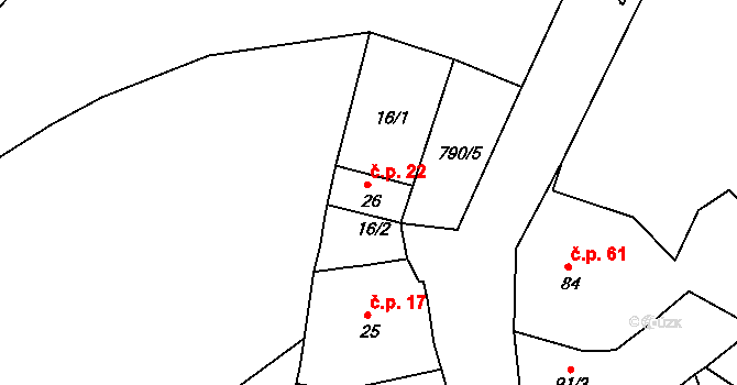 Třebichovice 22 na parcele st. 26 v KÚ Třebichovice, Katastrální mapa
