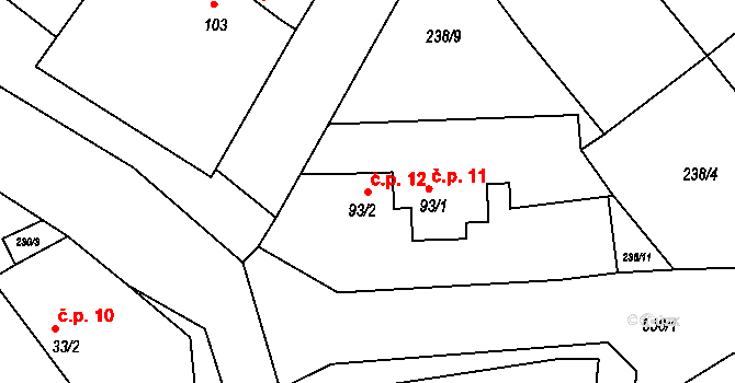 Syneč 12, Krupá na parcele st. 93/2 v KÚ Krupá u Kostelce nad Černými Lesy, Katastrální mapa
