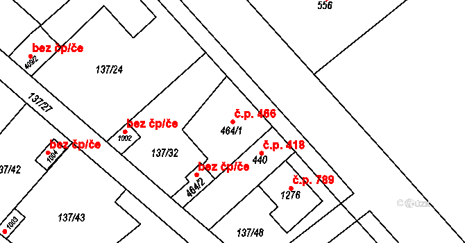 Lobeček 466, Kralupy nad Vltavou na parcele st. 464/1 v KÚ Lobeček, Katastrální mapa
