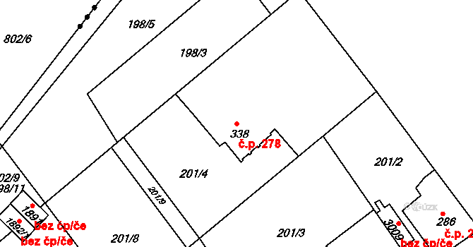 Neratovice 278 na parcele st. 338 v KÚ Neratovice, Katastrální mapa