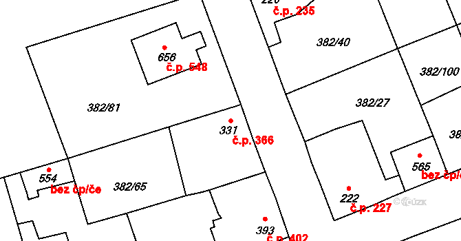 Rudná 366 na parcele st. 331 v KÚ Dušníky u Rudné, Katastrální mapa
