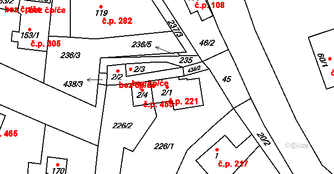 Tuchoměřice 221 na parcele st. 2/1 v KÚ Kněžívka, Katastrální mapa