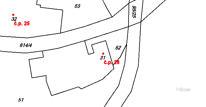 Heřmanice 26 na parcele st. 31 v KÚ Heřmanice nad Labem, Katastrální mapa
