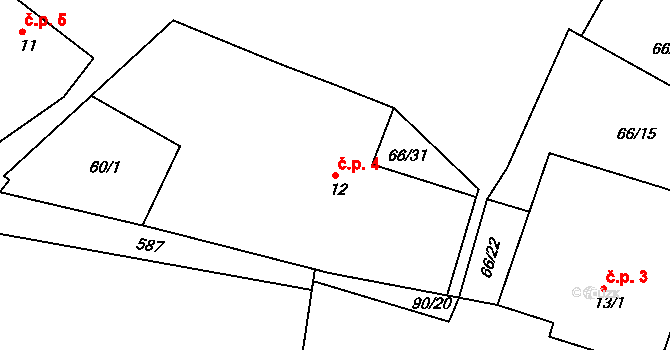 Trusnov 4 na parcele st. 12 v KÚ Trusnov, Katastrální mapa