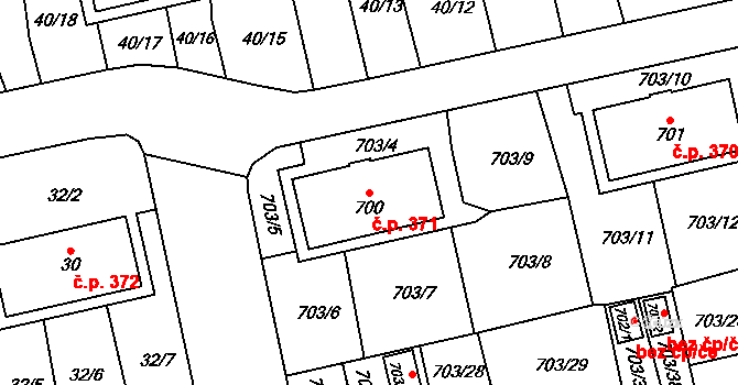 Vejprnice 371 na parcele st. 700 v KÚ Vejprnice, Katastrální mapa