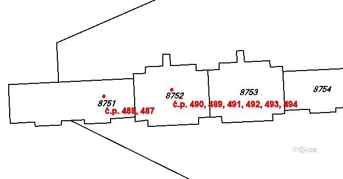 Polabiny 489,490,491,492,493,, Pardubice na parcele st. 8753 v KÚ Pardubice, Katastrální mapa