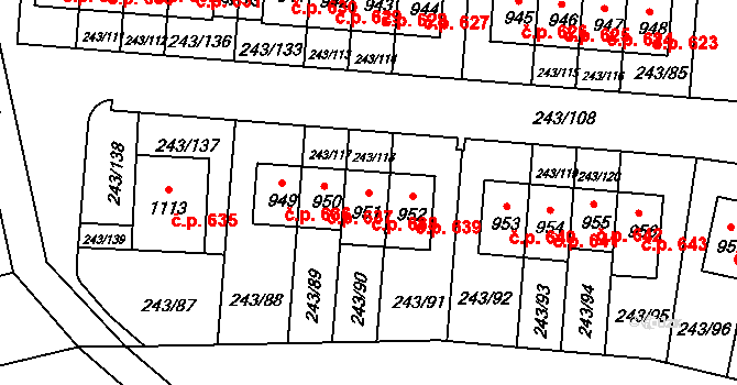 Kudlov 638, Zlín na parcele st. 951 v KÚ Kudlov, Katastrální mapa