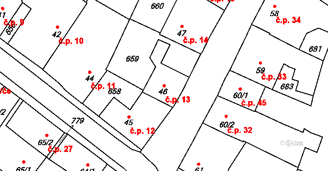 Vilémov 13, Humpolec na parcele st. 46 v KÚ Vilémov u Humpolce, Katastrální mapa