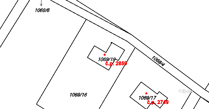 Rožnov pod Radhoštěm 2859 na parcele st. 1069/19 v KÚ Tylovice, Katastrální mapa