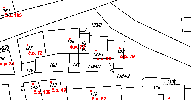 Černochov 34, Peruc na parcele st. 123/1 v KÚ Černochov, Katastrální mapa