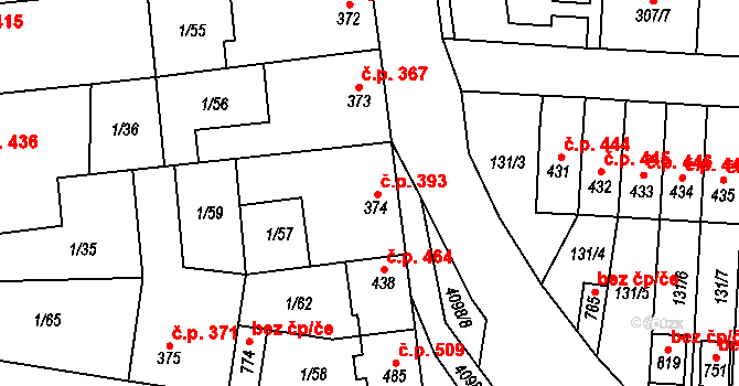 Lenešice 393 na parcele st. 374 v KÚ Lenešice, Katastrální mapa