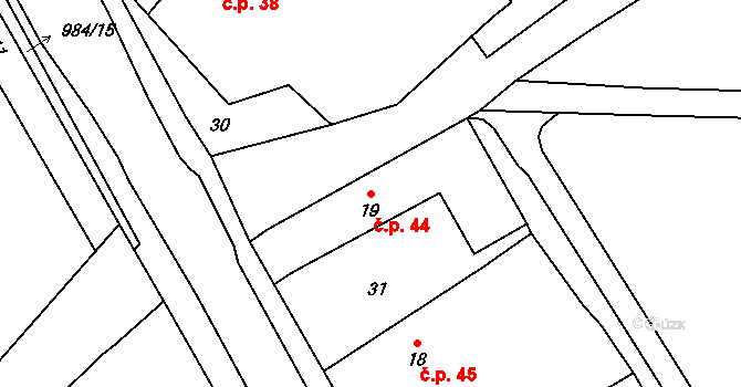 Měcholupy 44 na parcele st. 19 v KÚ Měcholupy u Blovic, Katastrální mapa