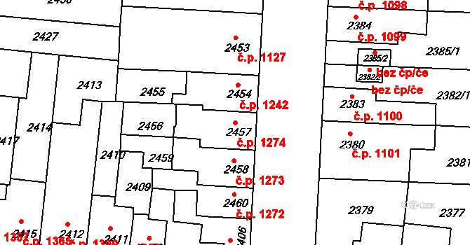 Louny 1274 na parcele st. 2457 v KÚ Louny, Katastrální mapa