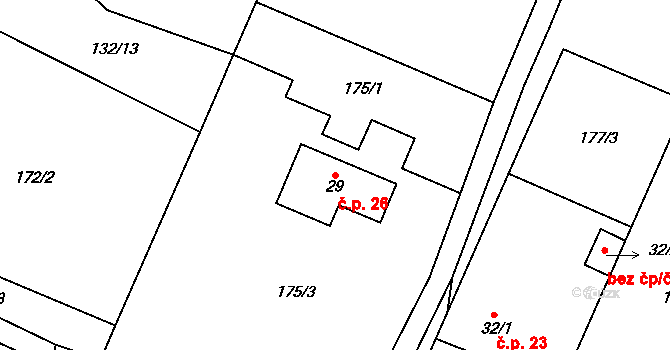 Horní Rozsíčka 26, Dolní Rožínka na parcele st. 29 v KÚ Horní Rozsíčka, Katastrální mapa
