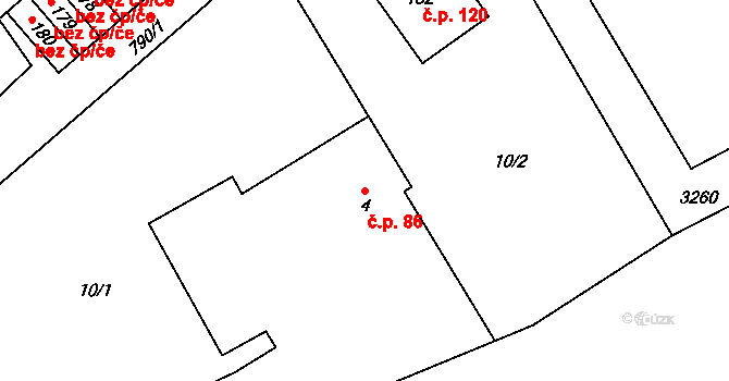 Merklovice 86, Vamberk na parcele st. 4 v KÚ Merklovice, Katastrální mapa