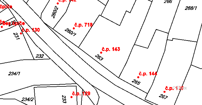 Klobouky u Brna 143 na parcele st. 263 v KÚ Klobouky u Brna, Katastrální mapa