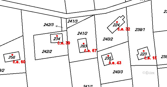 Žopy 67, Holešov na parcele st. 283 v KÚ Žopy, Katastrální mapa