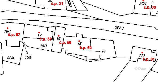 Čunín 60, Konice na parcele st. 15 v KÚ Čunín, Katastrální mapa