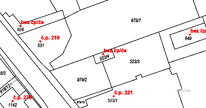 Záryby 104257938 na parcele st. 523/4 v KÚ Martinov, Katastrální mapa