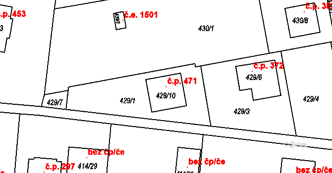 Radobyčice 471, Plzeň na parcele st. 429/10 v KÚ Radobyčice, Katastrální mapa