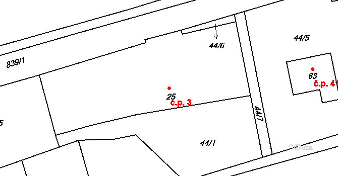 Háje 3, Řenče na parcele st. 25 v KÚ Háje u Vodokrt, Katastrální mapa