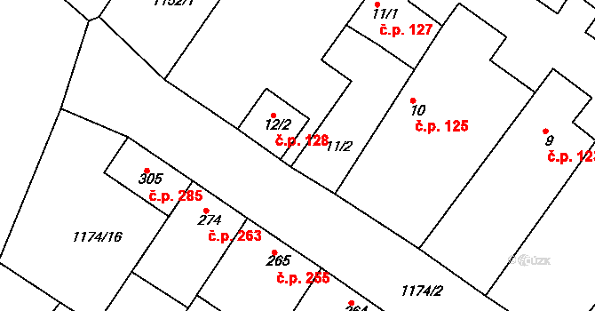 Jevišovice 128 na parcele st. 12/2 v KÚ Jevišovice, Katastrální mapa