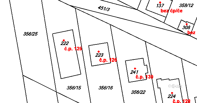 Mramotice 126, Znojmo na parcele st. 223 v KÚ Mramotice, Katastrální mapa