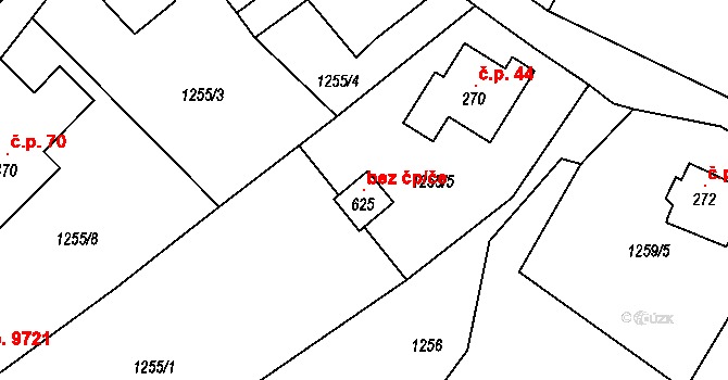 Děčín 108053938 na parcele st. 625 v KÚ Březiny u Děčína, Katastrální mapa
