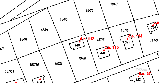 Rataje nad Sázavou 112 na parcele st. 440 v KÚ Rataje nad Sázavou, Katastrální mapa