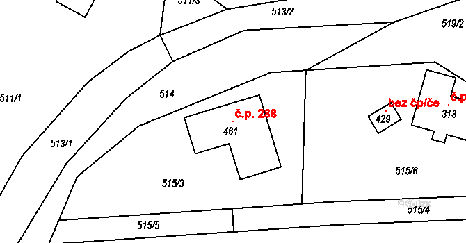 Čistá 288 na parcele st. 461 v KÚ Čistá u Mladé Boleslavi, Katastrální mapa