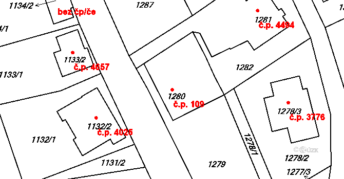 Mšeno nad Nisou 109, Jablonec nad Nisou na parcele st. 1280 v KÚ Mšeno nad Nisou, Katastrální mapa