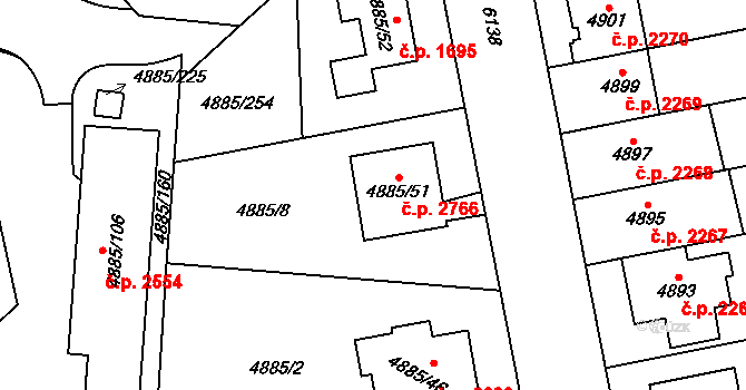 Jihlava 2766 na parcele st. 4885/51 v KÚ Jihlava, Katastrální mapa