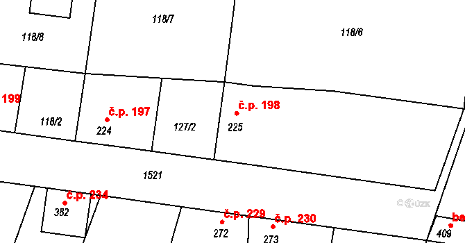 Vraný 198 na parcele st. 225 v KÚ Vraný, Katastrální mapa