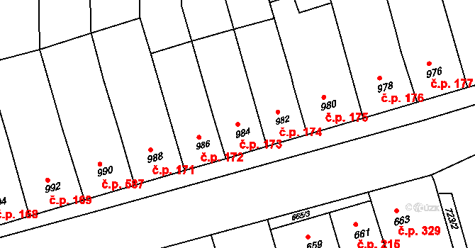 Žabčice 173 na parcele st. 984 v KÚ Žabčice, Katastrální mapa