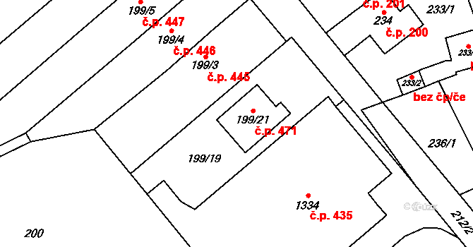 Zastávka 471 na parcele st. 199/21 v KÚ Zastávka, Katastrální mapa