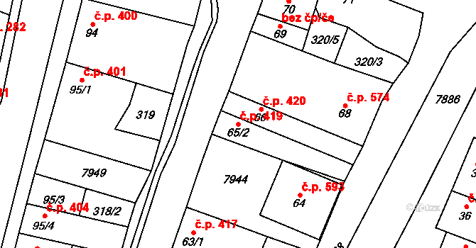 Dambořice 419 na parcele st. 65/2 v KÚ Dambořice, Katastrální mapa