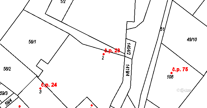 Radkov 23 na parcele st. 2 v KÚ Radkov u Telče, Katastrální mapa