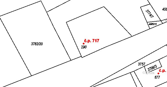 Měrkovice 717, Kozlovice na parcele st. 290 v KÚ Měrkovice, Katastrální mapa