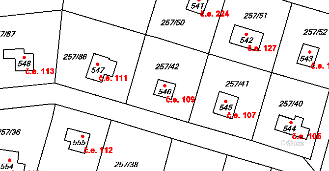 Zlenice 109, Lštění na parcele st. 546 v KÚ Lštění, Katastrální mapa