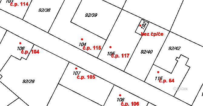Cerhýnky 117, Cerhenice na parcele st. 105 v KÚ Cerhýnky, Katastrální mapa