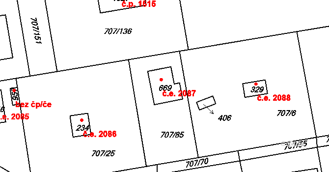 Skuheř 2087, Kamenice na parcele st. 669 v KÚ Těptín, Katastrální mapa
