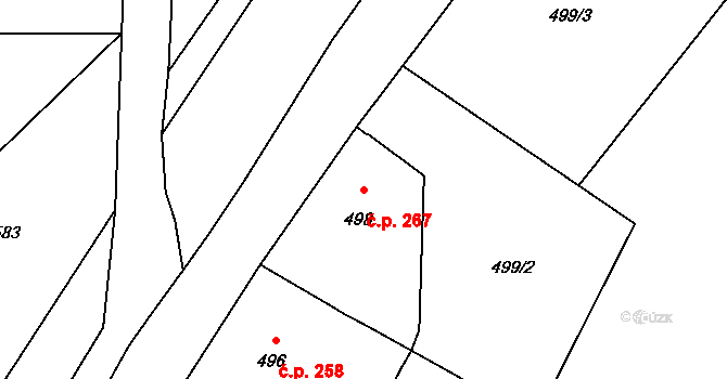 Donín 267, Hrádek nad Nisou na parcele st. 498 v KÚ Donín u Hrádku nad Nisou, Katastrální mapa