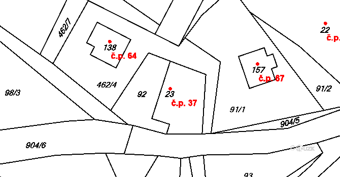 Olešnice 37 na parcele st. 23 v KÚ Olešnice u Turnova, Katastrální mapa