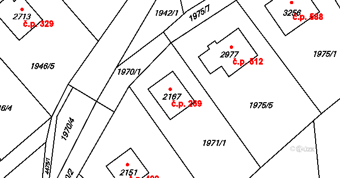 Ostravice 269 na parcele st. 2167 v KÚ Ostravice 1, Katastrální mapa