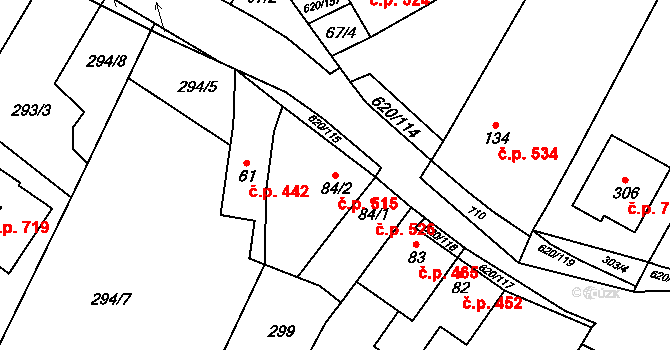 Chvalčov 515 na parcele st. 84/2 v KÚ Chvalčova Lhota, Katastrální mapa