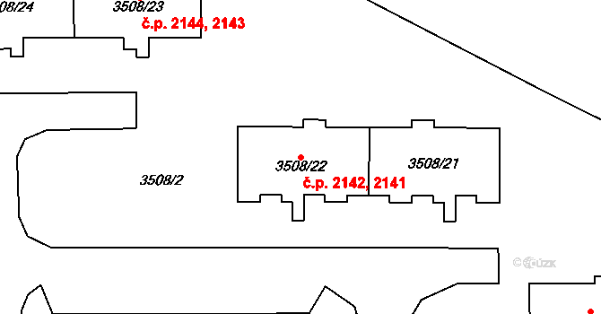 Šternberk 2141,2142 na parcele st. 3508/21 v KÚ Šternberk, Katastrální mapa