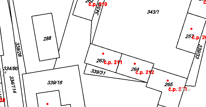 Milín 211 na parcele st. 263 v KÚ Milín, Katastrální mapa