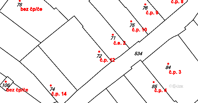 Žďáry 12, Hvozd na parcele st. 72 v KÚ Hvozd, Katastrální mapa