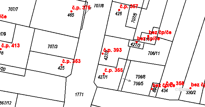 Libochovice 393 na parcele st. 427/2 v KÚ Libochovice, Katastrální mapa
